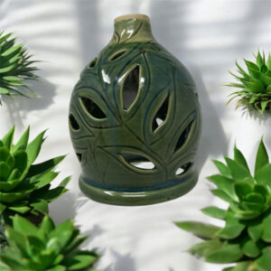 Handmade Ceramic Pendant Light – Green Leaves