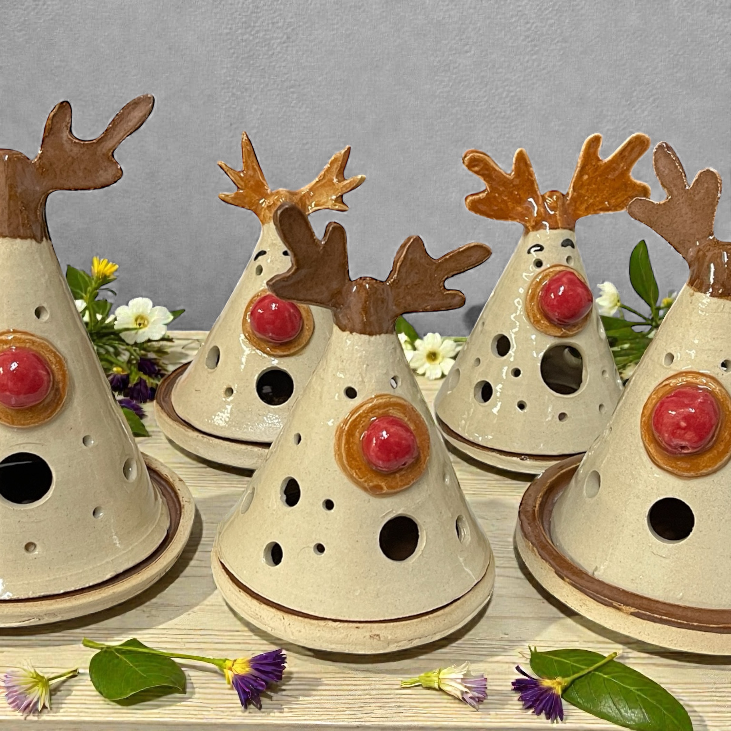 Handmade Ceramic Reindeer Tea Light Candle Holder